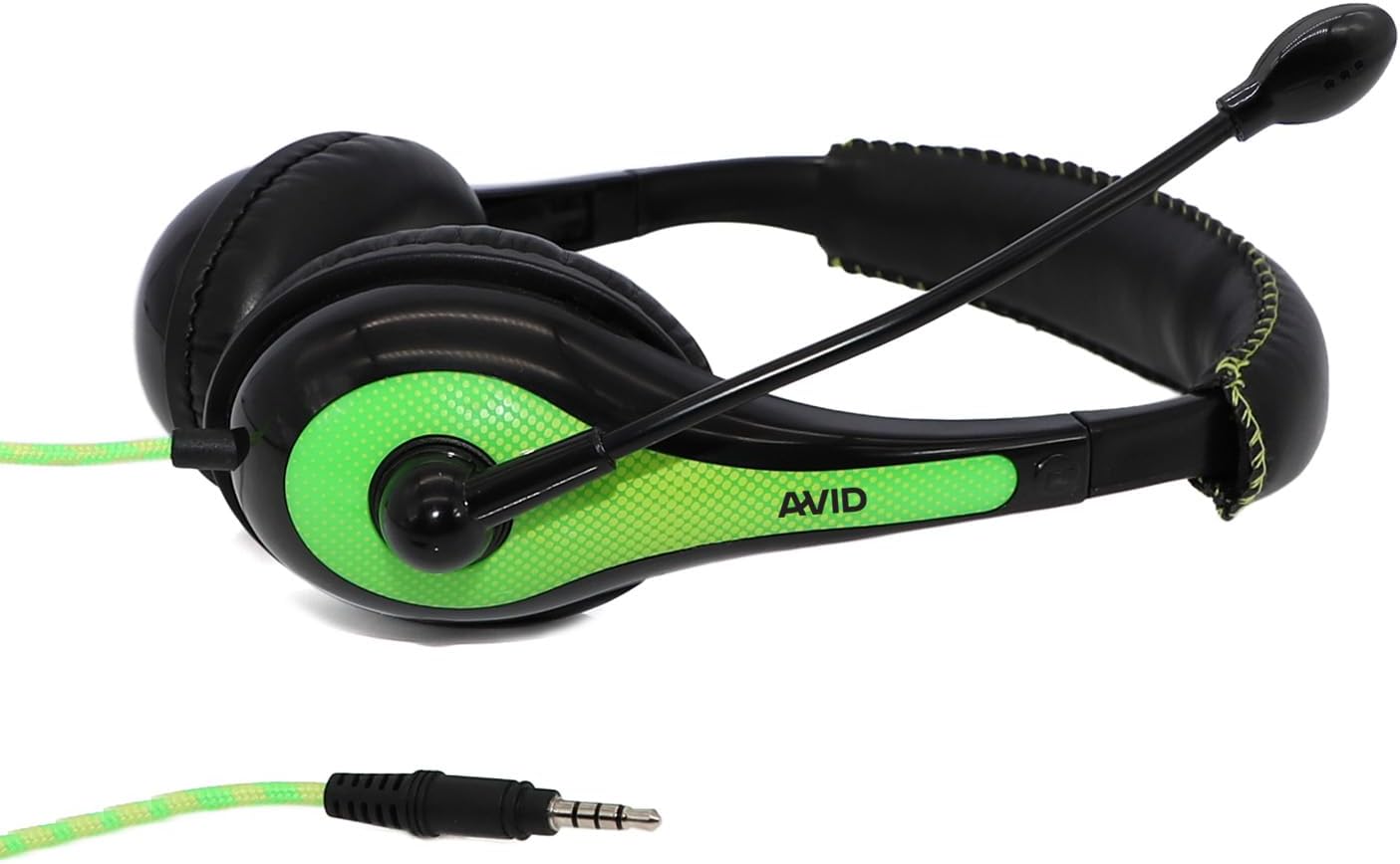 Avid Products AE-36 Headset in Green with Adjustable Boom Microphone for School, Classroom, Education, Testing and Assessment (25 Pack)
