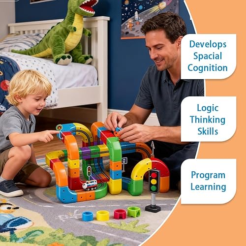 Vista 6 de klick Rail - Juego de tren eléctrico Cubo de tren mágico de juguetes, pista de bricolaje con señales de tren y tráfico, diseños 3D y coche