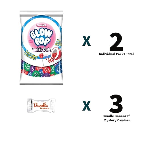 Miniatura 2 de Charms Blow Pop Gumballs Candy, INSIDE OUTS, 7 onzas (paquete de 2) con paquete de dulces Bonanza