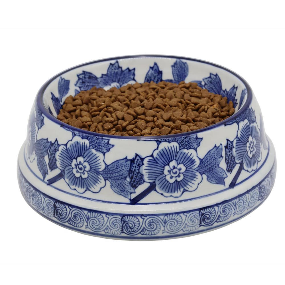 Aimusego Napf für Haustiere, Keramik, robust, rutschfest, Chinoiserie, für große Welpen, Katzen, Retriever, mittelgroße Hunde, 22,9 cm, Blau und Weiß