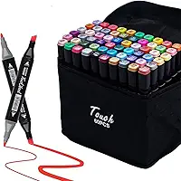 Kit 60 Caneta Marcadora de Ponta Dupla Canetinha Colorir Com Estojo Organizador e Base, Pontas Duplas, conjunto de Marcadores de Alcool Permanentes de Esboço Para Crianças Adultos Pintar