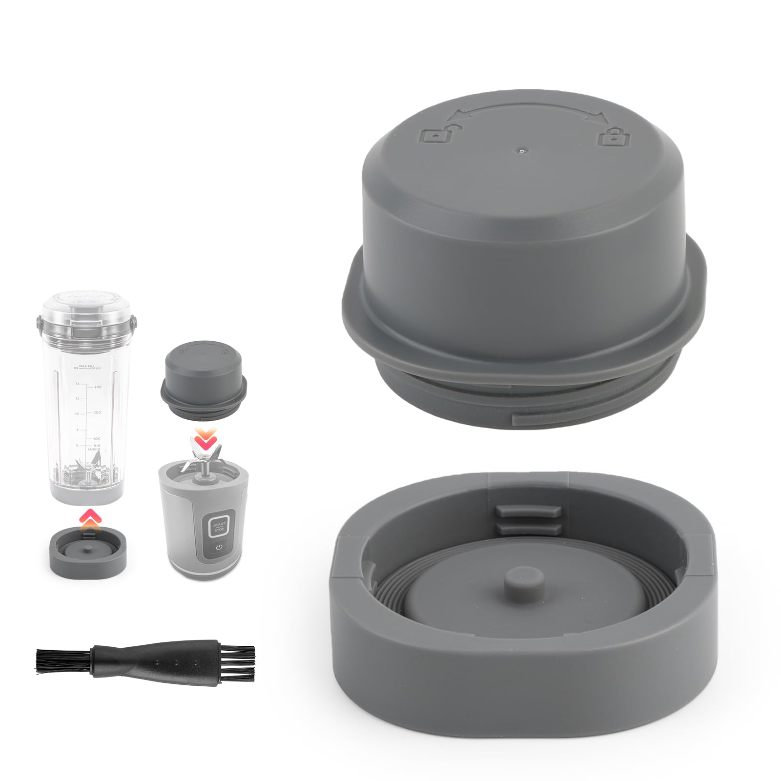 Klingenabdeckung und Behälter Deckel für Ninja Blast Tragbarer Mixer BC100 Series und BC151 Serie Zubehör, Auslaufsicher Ersatzdeckel, Spülmaschinenfest, Lebensmittelecht(Grau)
