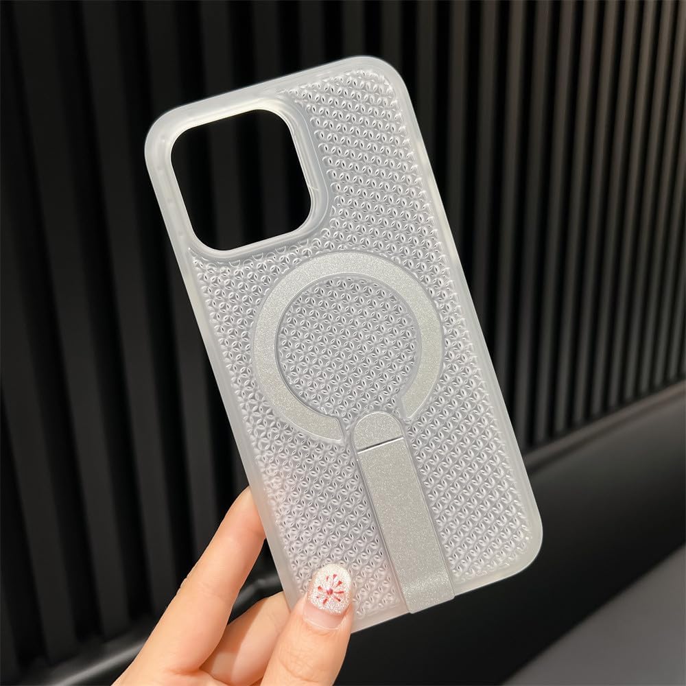 for Folding Stand Magnetic Mesh Case for iPhone 16 E 15 14 13 12 11 Pro Max Wireless Charge Shockproof Breathable Cover,Gray,for iPhone 16 Pro