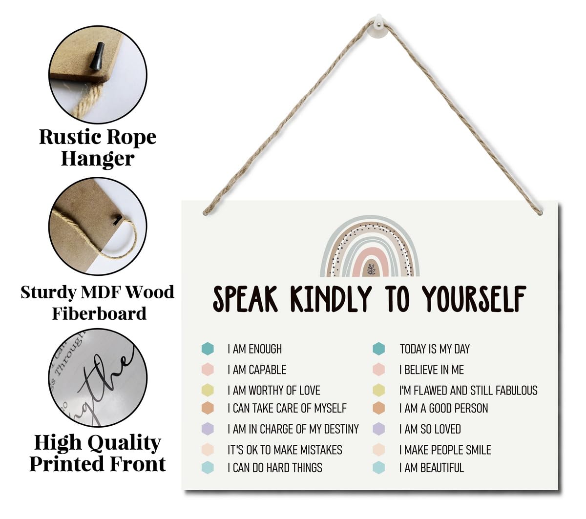 BQL Motivational Wooden Decor Sign, 8X10 inches, MDF Wood, Modern Style, Wall Mount, Speaking Kindly to Yourself, Mental Health & Self-Care, Home & Office Decor 3