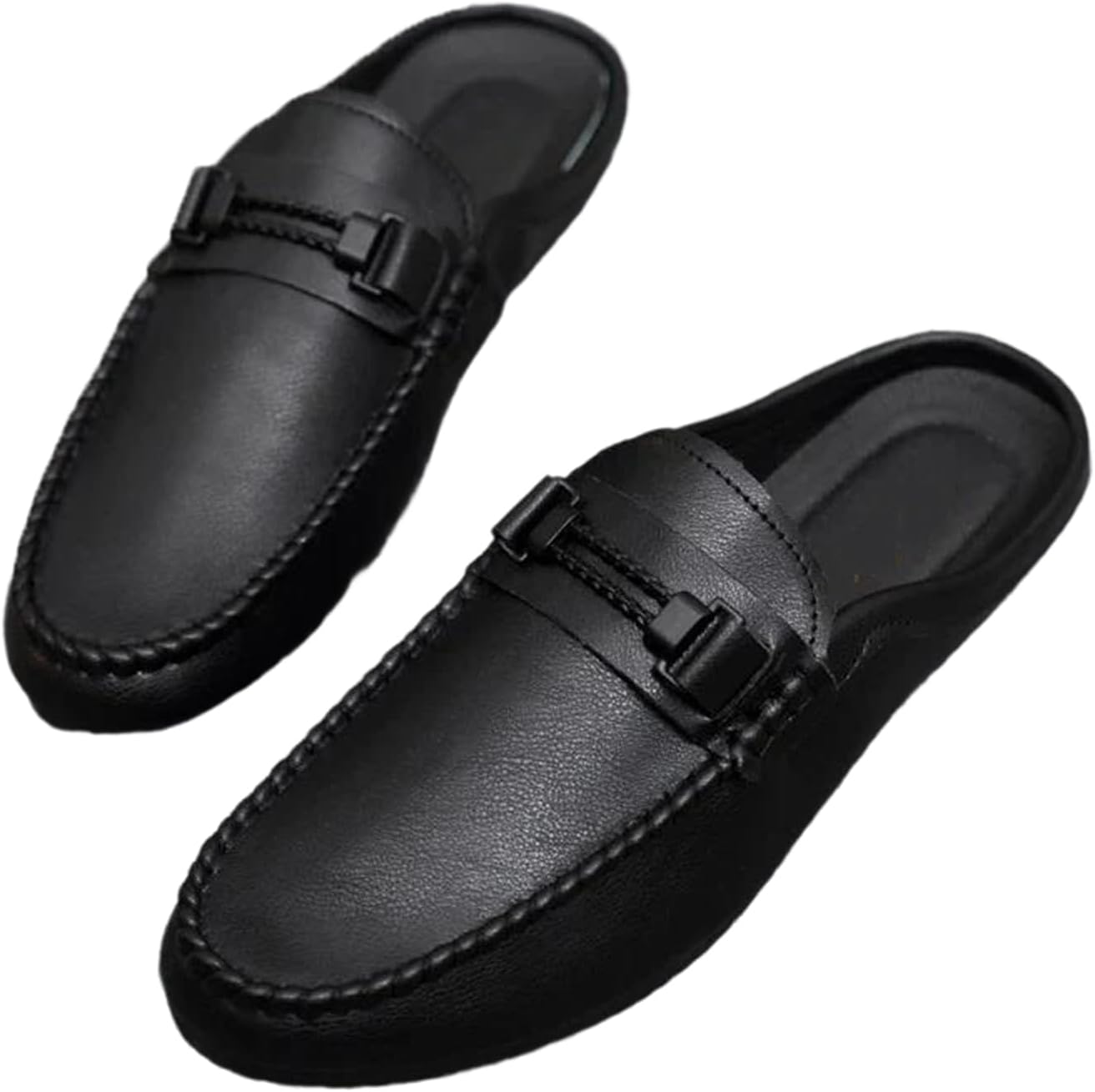Adhdyuud Men's Mule Loafers Slip On Backless Driving Shoes Moc Toe Casual Loafers Buckle Walking Shoes
