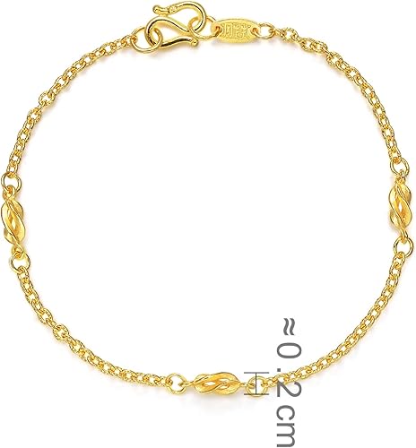 Miniatura 6 de CHOW SANG SANG 999.9 - Colección de regalos chinos de oro de 24 quilates, precio por peso, pulsera de cadena lisa de oro de 0.13 oz para mujer