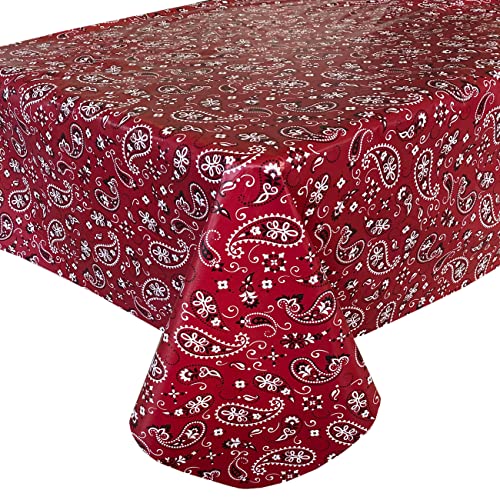 Newbridge Red Bandana Paisley Print Vinyl Tablecloth With Flannel Backing, Red And Black Paisley Design Indoor Outdoor Vinyl Tablecloth, 52 Inch X 70 Inch Oblong/Rectangle #TOP4