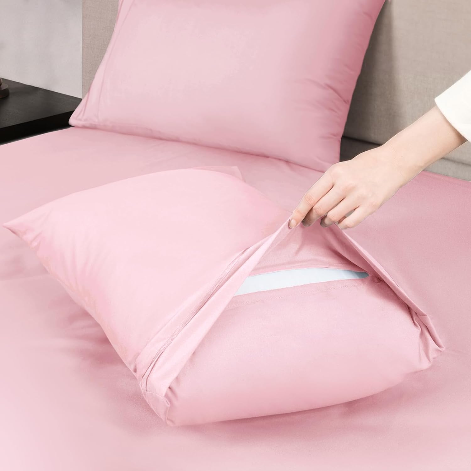 Mejoroom Twin Sheet Set - Hotel Collection Twin Sheets - Bedding Sheets & Pillowcases with Deep Pocket Fitted Sheet, Breathable, Wrinkle & Fade Resistant - 3 Piece(Blush Pink) - Image 3