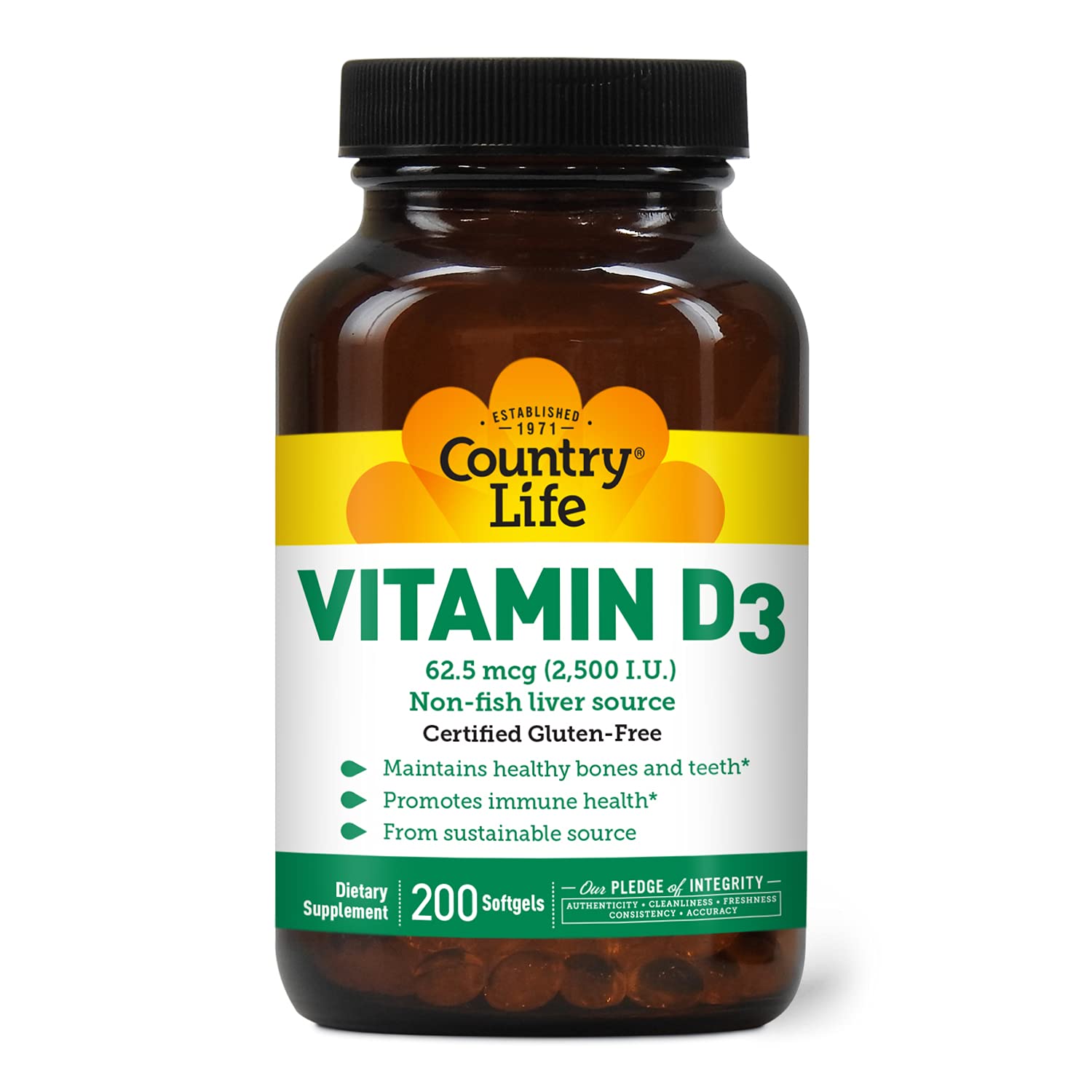 Vitamin D3 2500 IU – Non-Fish Derived, High Potency Vitamin D3 for Bone Strength, Immune Support & Calcium Absorption – Certified Gluten-Free, 200 Softgels