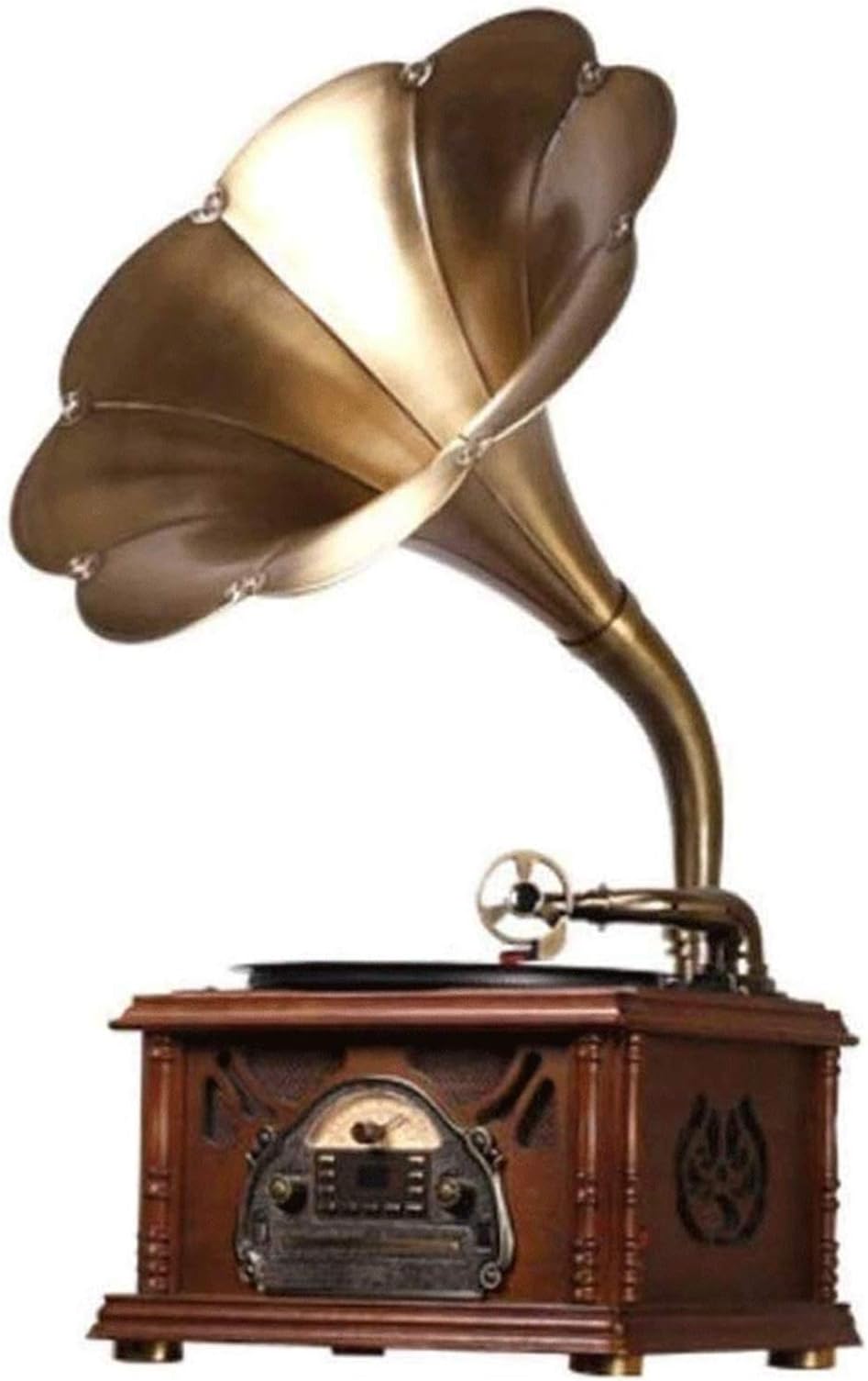 Vintage Retro Classic Gramophone Phonograph Shape Stereo Speaker Sound System Music Box Audio Blue Tooth Aux-in Drive with 40w Speaker