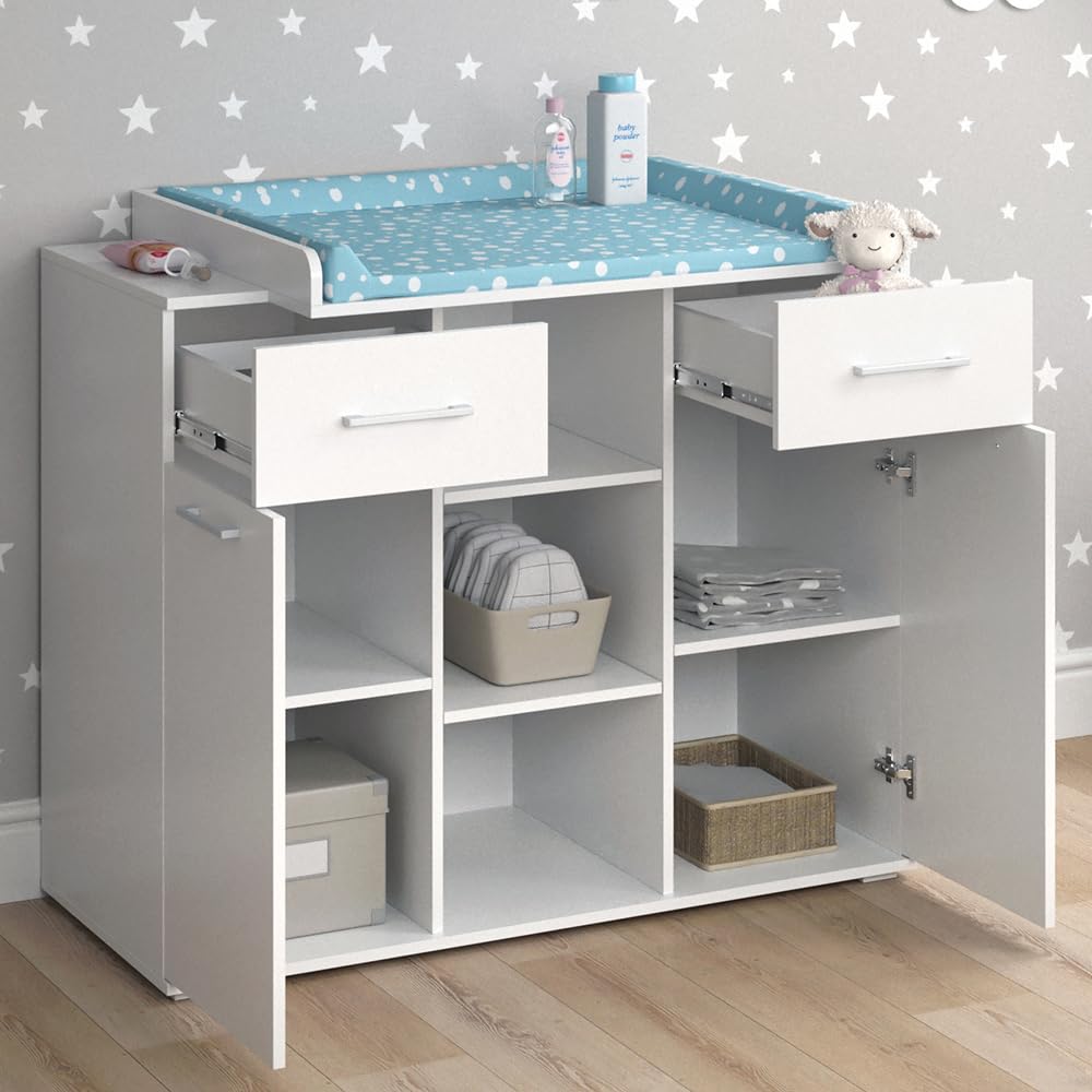 Vicco Cómoda Cambiador Leonie, Blanco, 113 x 109 cm, con Cambiador extraíble para Usar como cómoda