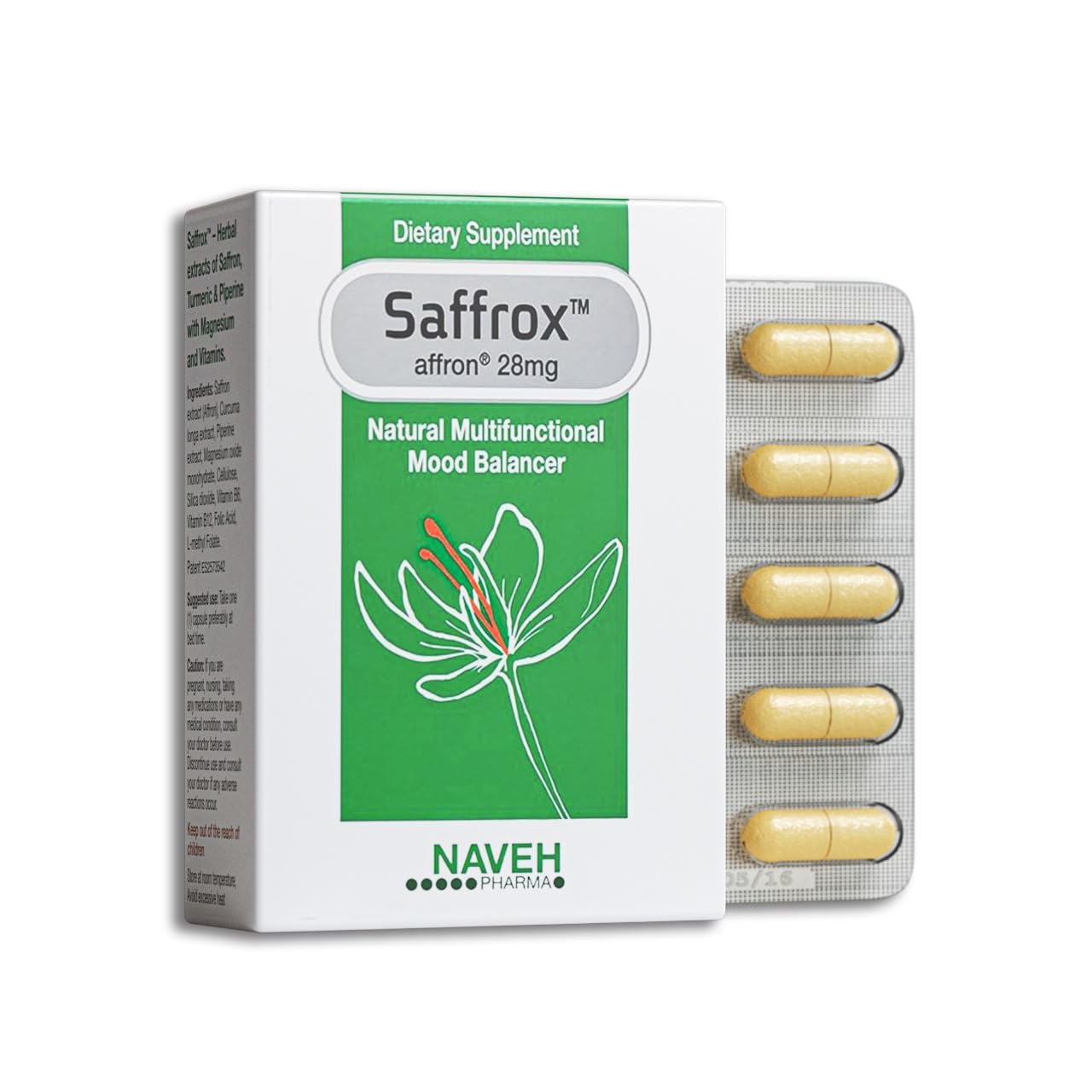 NAVEH PHARMA Saffrox - Mood Support Saffron Supplement. 28mg of Saffron Extract. Enhance Well-Being, Boost Energy. Natural and Safe, Non-GMO, Chemical-Free, Vegan Friendly. 1 Month Supply (30 Caps).