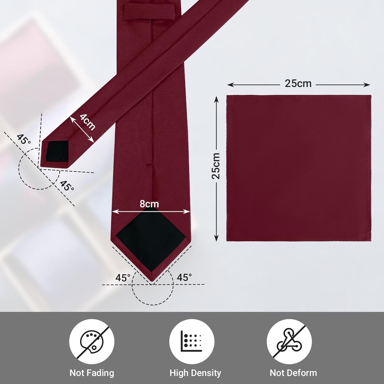 JUNMEISI Black Tie Set in Gift Box Mens Solid Color 3.15" (8CM) Black Necktie and Pocket Square Set - Image 6