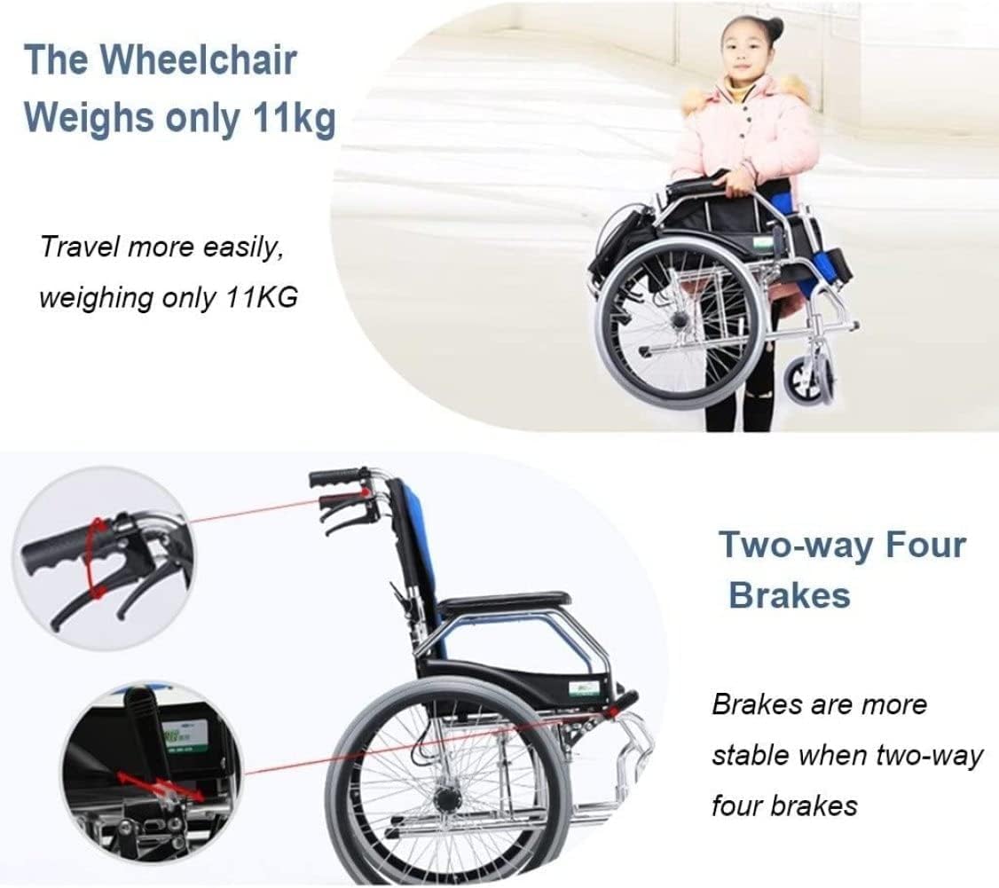 Silla Ruedas Sillas de Ruedas de Aluminio Sillas de Ruedas de Transporte con Empuje Manual Sillas de Ruedas portátiles para Personas Mayores Silla de Transporte con Freno de Mano Conveniente