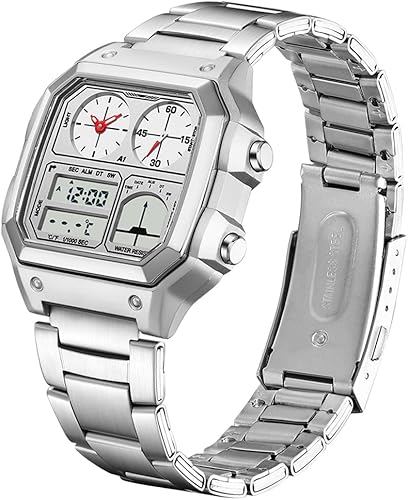 Miniatura 9 de Reloj de pulsera impermeable de cuarzo digital de lujo para hombre con doble cuenta regresiva de cuenta cronómetro retroiluminación reloj