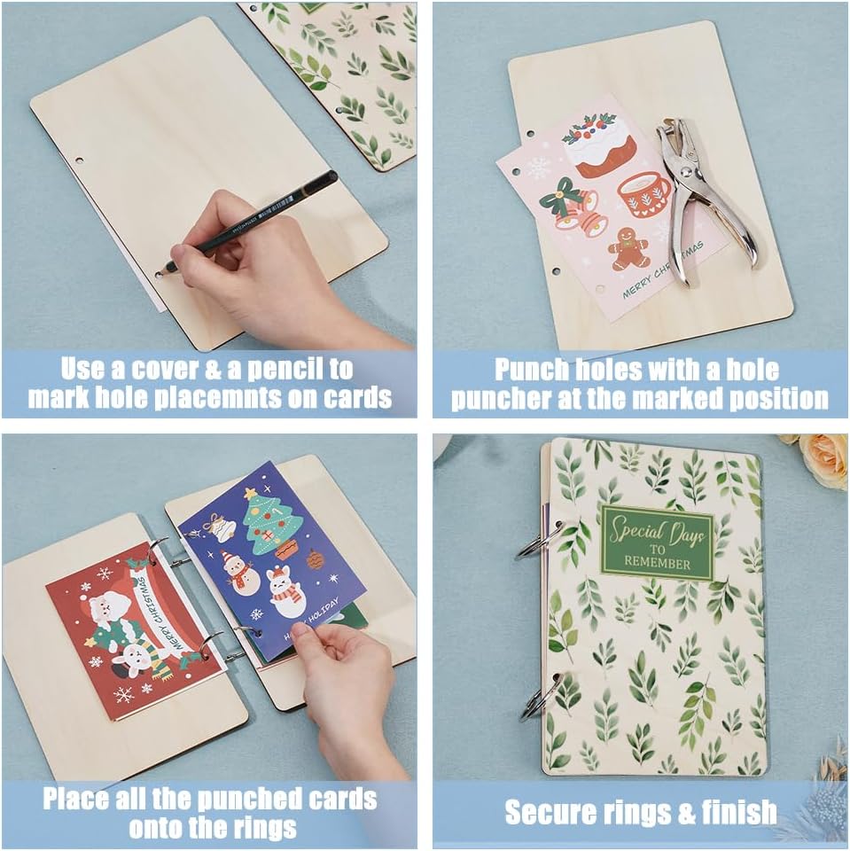 SUPERDANT Special Days to Remember Greeting Card Organizer Gift Card Holder Cards Keeper Storage Keepsake Book Binder Birthday Holiday Post Cards Photo Album Holder with Punch and 20 pcs Inner Pockets