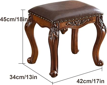 Solid Wood Makeup Stool with Padded Cushion, Stylish Vani Chair for Women, Elegant Blue and Natural Finish, Sturdy Wooden Legs, Perfect for Dressing Table or Vanity.