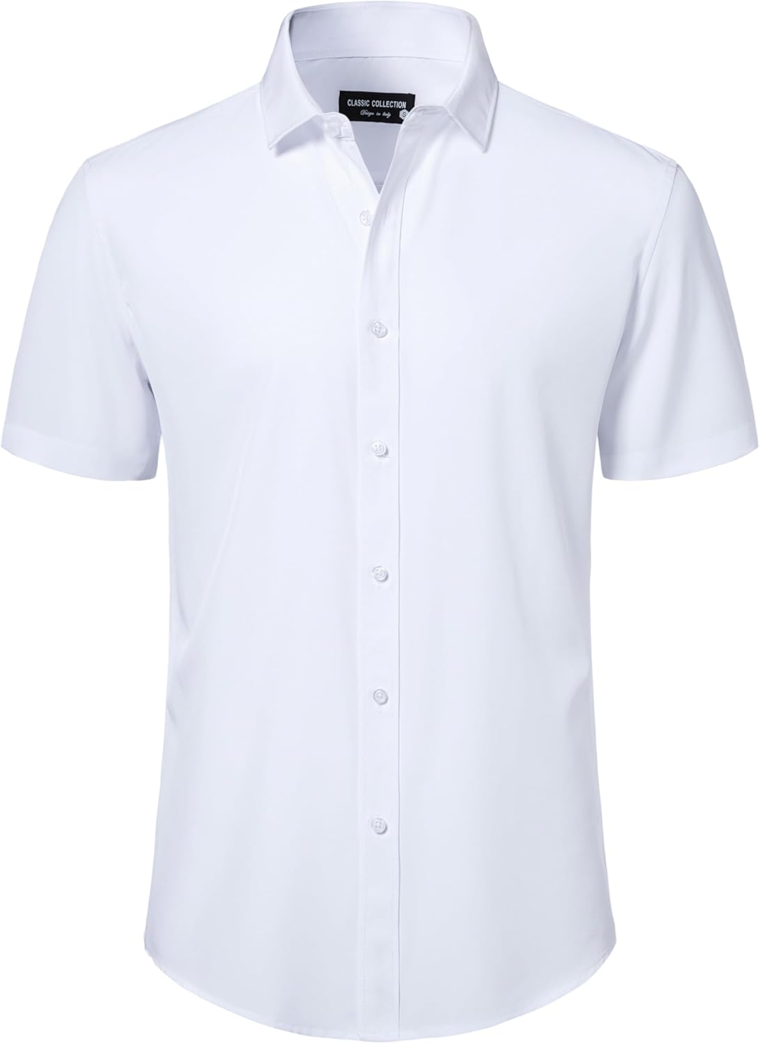 Mens Short Sleeve Dress Shirts Stretch Button Down Wrinkle Free Casual Solid Formal Shirt for Summer Business Wedding