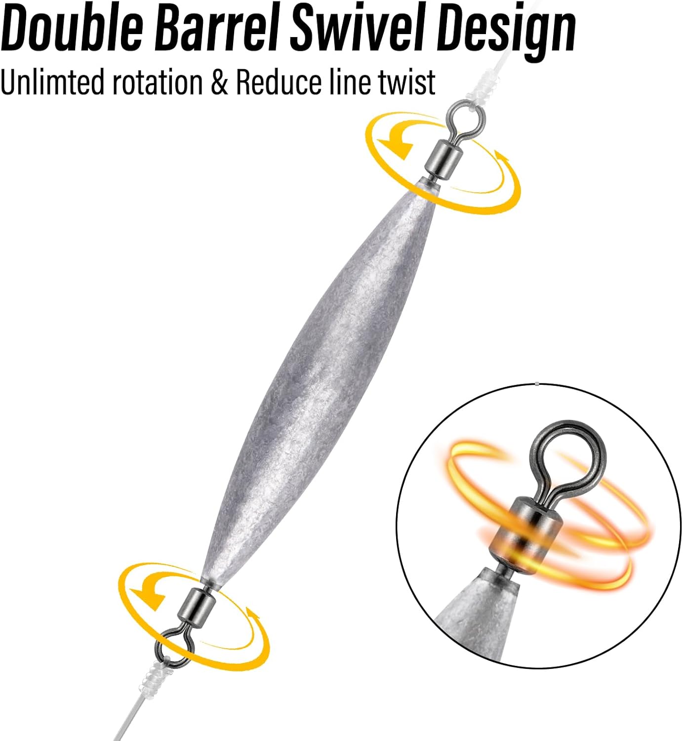 Dr.Fish 20 Pack Inline Trolling Weights with Double Barrel Swivels (1/16oz-3/4oz), Lead Egg Sinkers for Salmon Trout Walleye Freshwater Saltwater Fishing