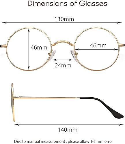 Miniatura 7 de Vintage Round Metal Glasses Frame with Clear Lens, 2 Pack Women Men Non-Prescription Eyeglasses