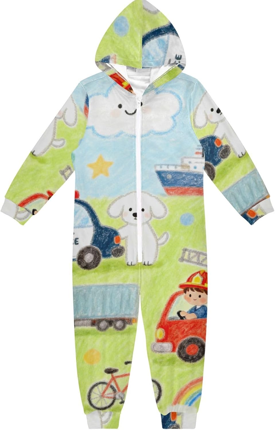 Cartoon Cute Animal VehicleSleepwear Holiday PajamasZip Up Hooded One-Piecing Sleeper Loungewearfor Christmas Home