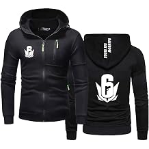 Mens Hoodie Plain Activewear for Rainbow Six Siege Full Zip Tops Hoody Spring Autumn Coat Long Sleeve Sweatshirt Printing Jacket Hooded Comfortable Outwear-Black||XS