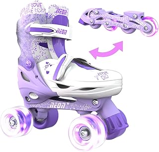 Yvolution Neon Combo Skates | 2-1 Quad and Inline Skates for Kids with LED Wheels | Adjustable Sizing