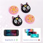 DLseego 4PCS Thumb Grips Designed for Nintendo Switch 2 2025, Soft Silicone Joy-Handle Analog Controller Protective Anti-Slip Cover Button Handle Joystick Caps Covers, Cat - Orange Black