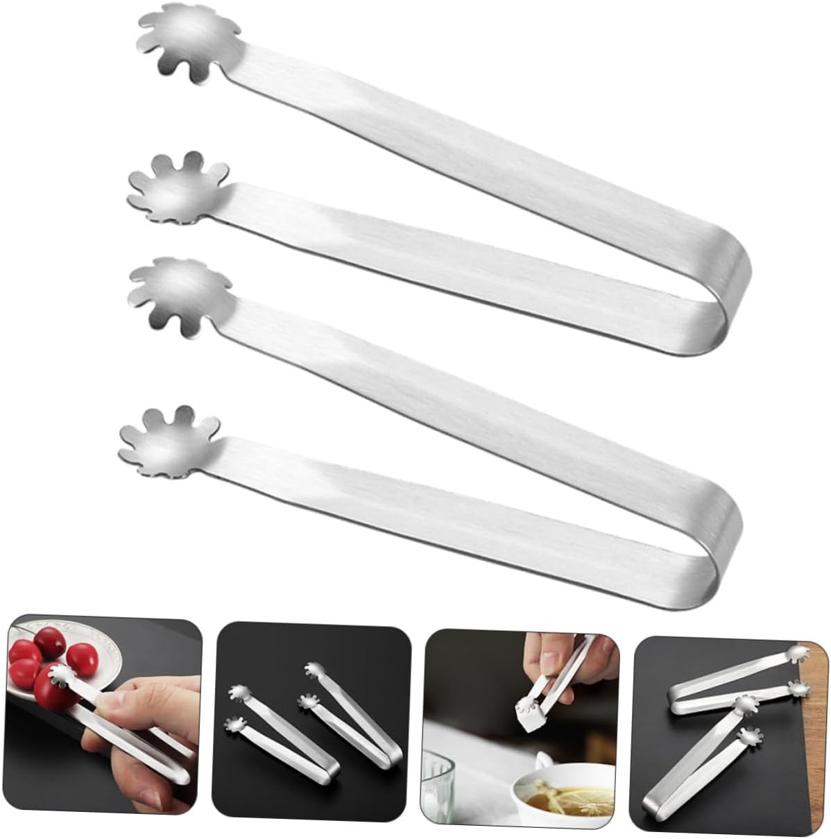Cabilock 4pcs Stainless Steel Sugar Cube Ice Cube Tongs Strong Lightweight Practical Design Food Tongs