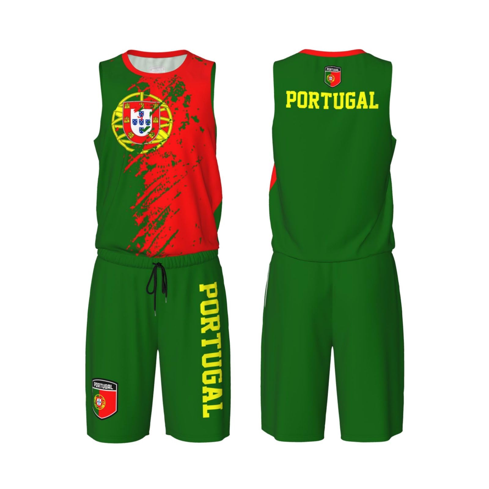 Portugal Flag Grain (1) Basketball Jersey Uniform Suit For Men Adults Training Athletic Set