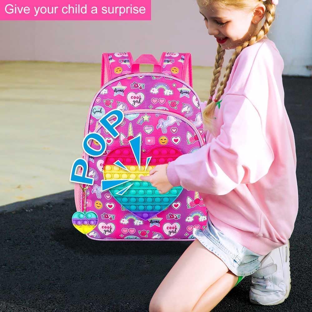 WZLVO 3PCS Unicorn Backpack for Girls, 16'' Kids Backpacks Preschool Kindergarten Bookbag, Cute Elementary School Bag With Chest Strap and Lunch Box - Purple