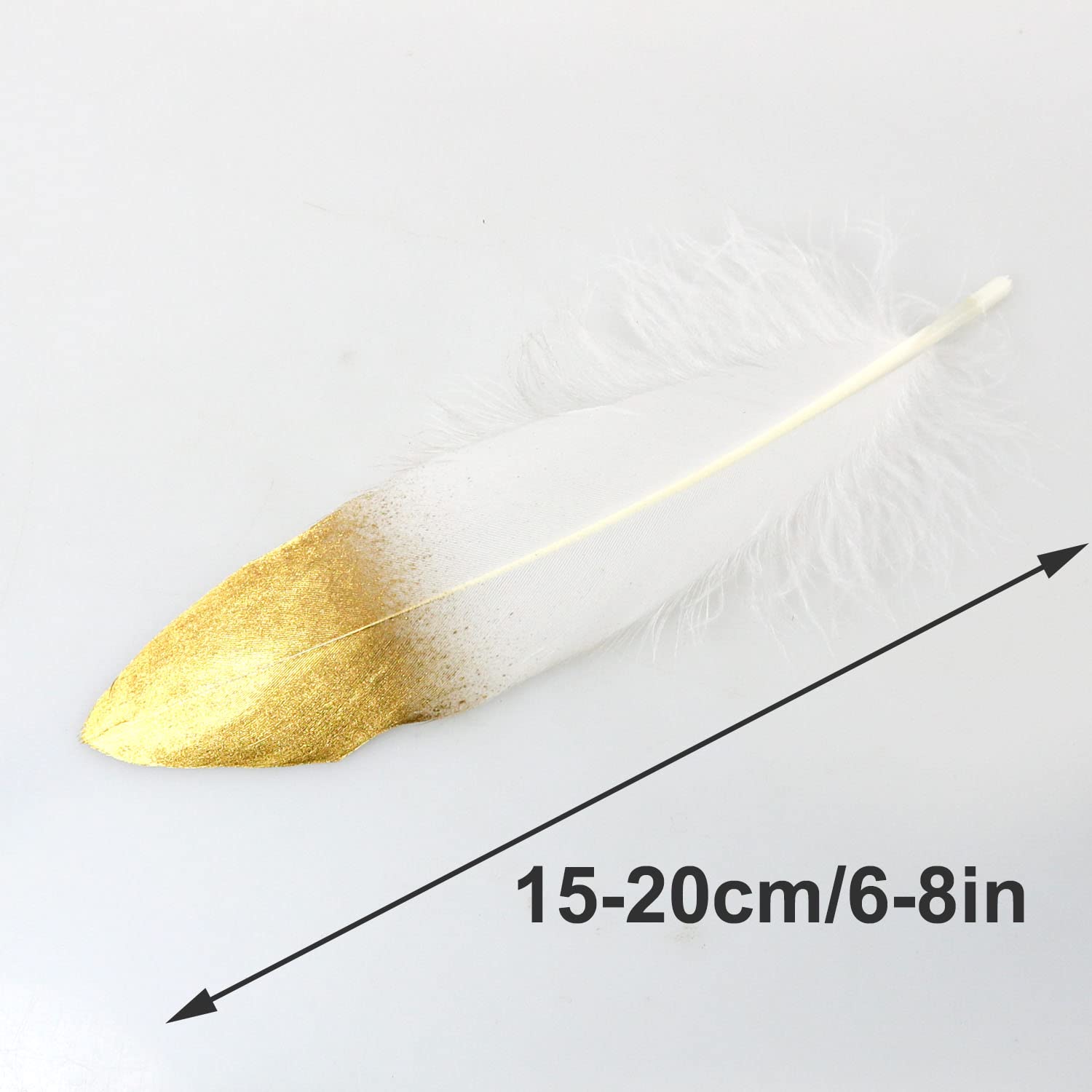 ZZHXSM 50pcs DIY Feather 6-8 inch Gold Tip Decoration Feathers White for DIY Halloween Decorations, Cosplay