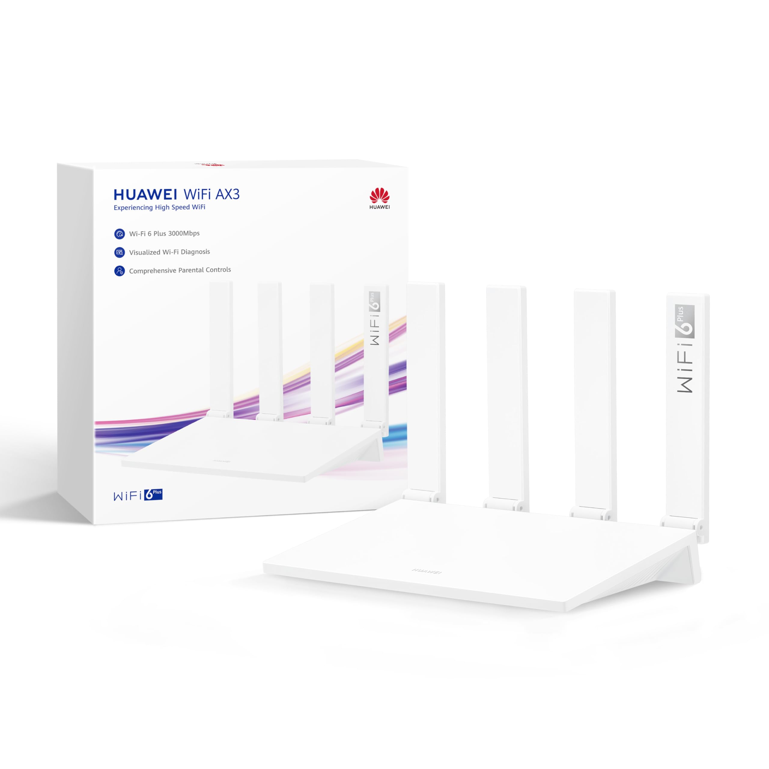 HUAWEI WiFi AX3 New Router, Wi-Fi 6, 3000 Mbit/s, größere Bandbreite mit 160 MHz, intelligente Verwaltung deines Heim-WLANs, umfassende WLAN-Abdeckung, Keine DSL-Funktion, 30 Monate Garantie, weiß