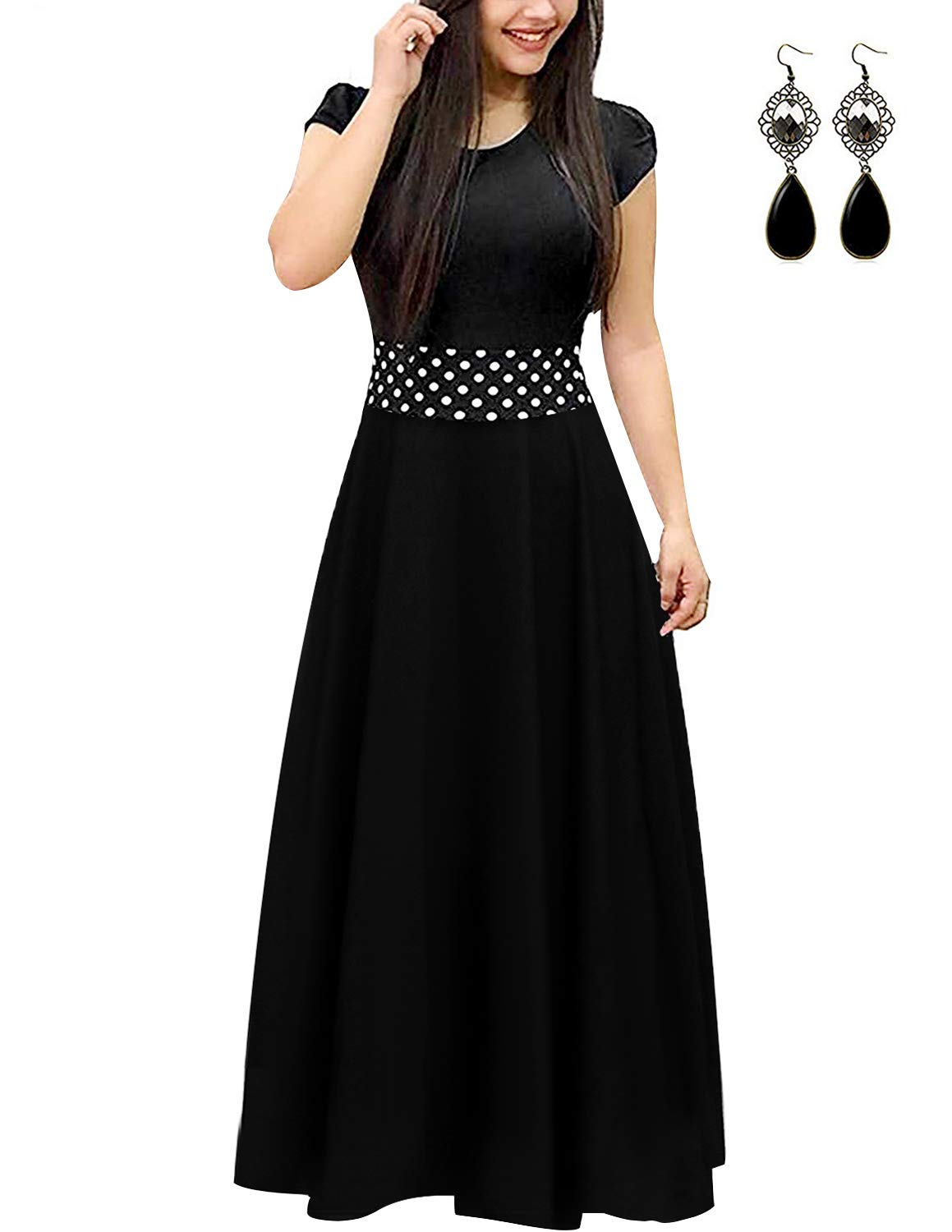 UUAISSO Mujer Vestido Fiesta Largo Manga Corta Floral Print Casual Verano Maxi Vestidos Playa Vacaciones