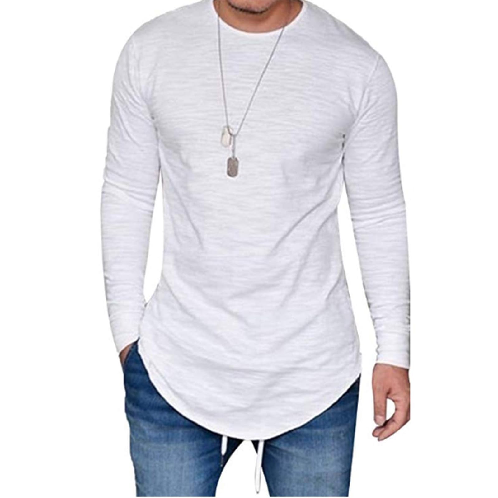 Mens Hipster Hip Hop Longline Crewneck T-Shirt