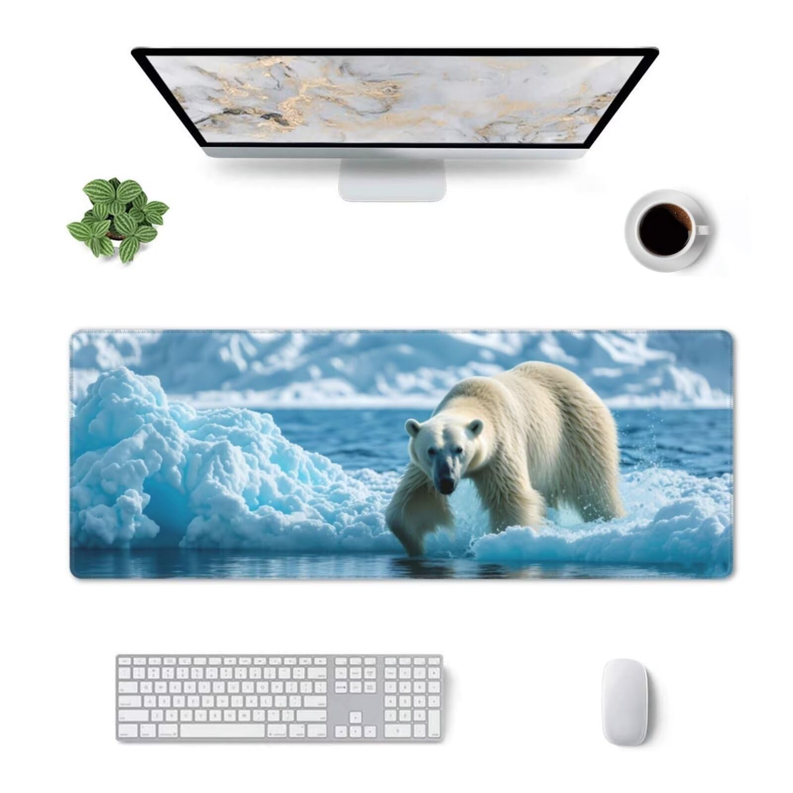 Tappetino Mouse, Tappetino Mouse Gaming Grande XXL 1500x800x3mm Tappetino Scrivania Mouse Pad, Base in Gomma Antiscivolo, Bordi Cuciti,Lavabile, Mousepad per Ufficio e Gaming (Orso polare) R-36