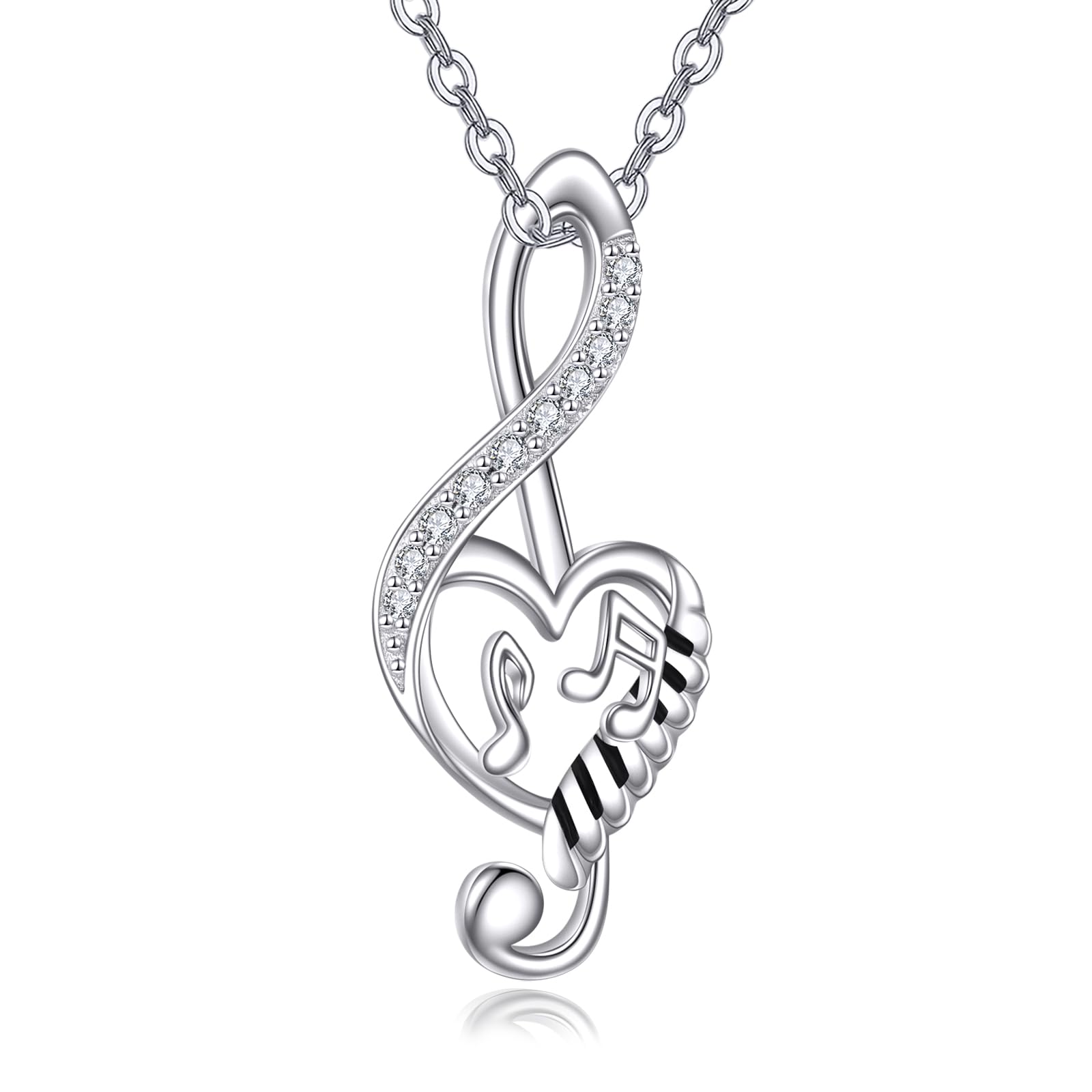 VONALA Collar musical de plata de ley 925 con colgante de corazón y nota musical, circonita cúbica, regalo para mujeres y niñas