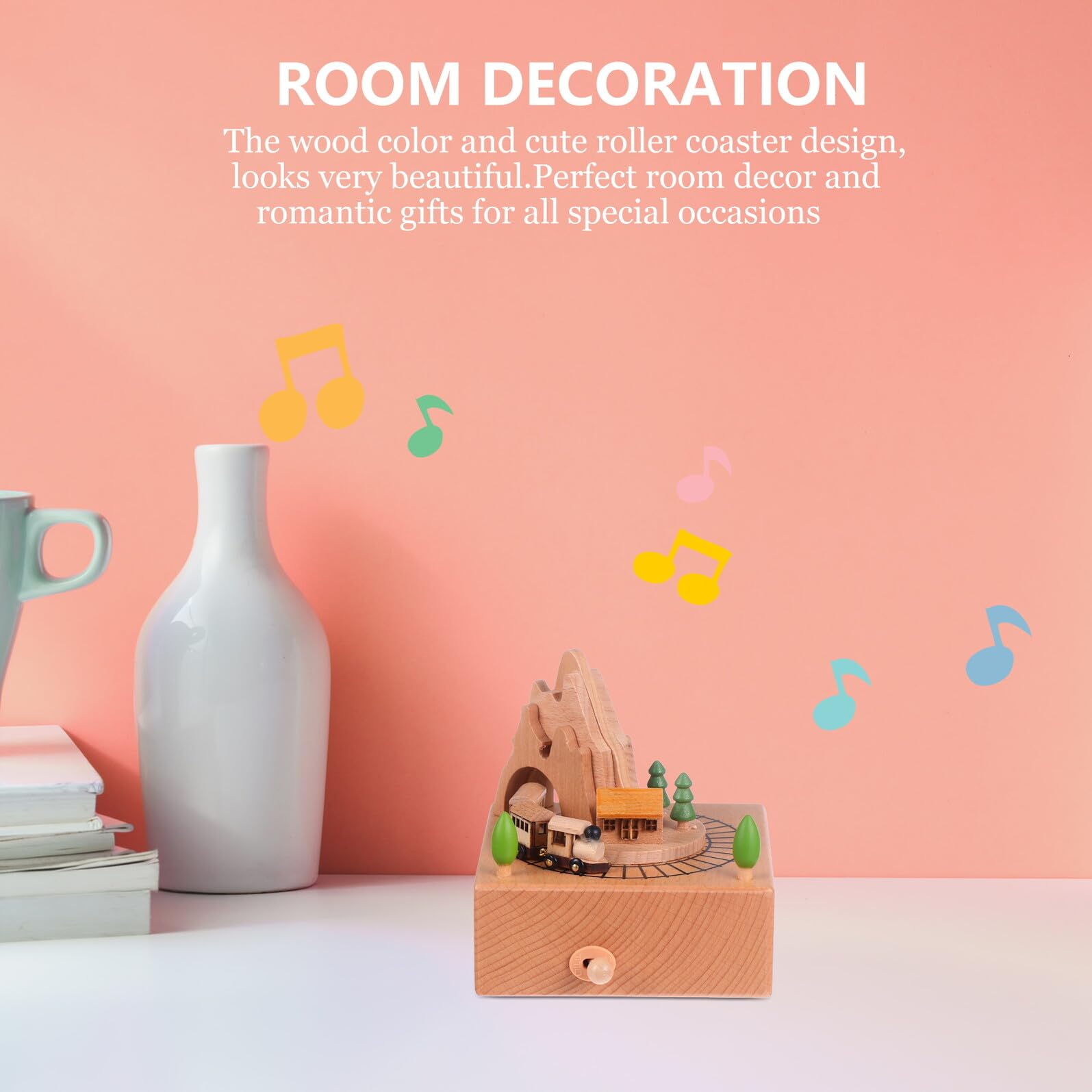 BESPORTBLE Caja de Música Giratoria de Madera Diseño de Montaña Rusa Adorno Creativo para Escritorio Caja Musical Infantil y Decoración del Hogar Obsequio para Cumpleaños y Ocasiones