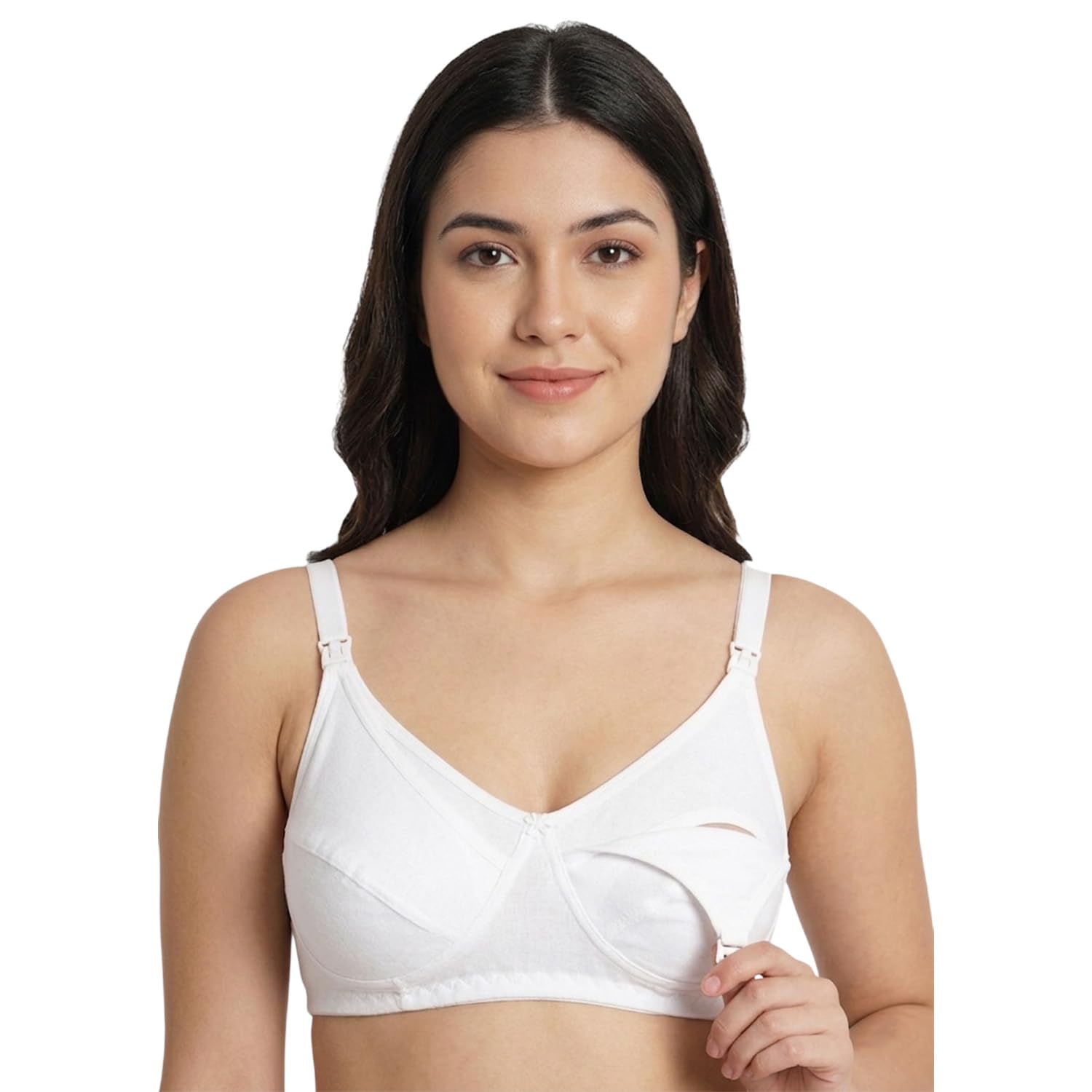 momisy Maternity Nursing Bra for Women | Non-Padded Cotton Blend | Wire-Free V-Neck Feeding Bra (in, Numeric, 40, Free Size, A, 40, Regular, Big Girls, White)-picture-32