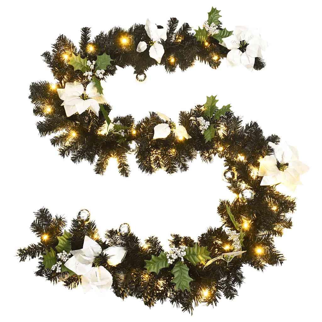 Guirnalda de Navidad con luces LED negras de PVC de 2,7 m, 50 ledes, 220 puntas, impermeable para interior y exterior, funciona con USB, iluminación festiva para ventanas, jardín, balcón