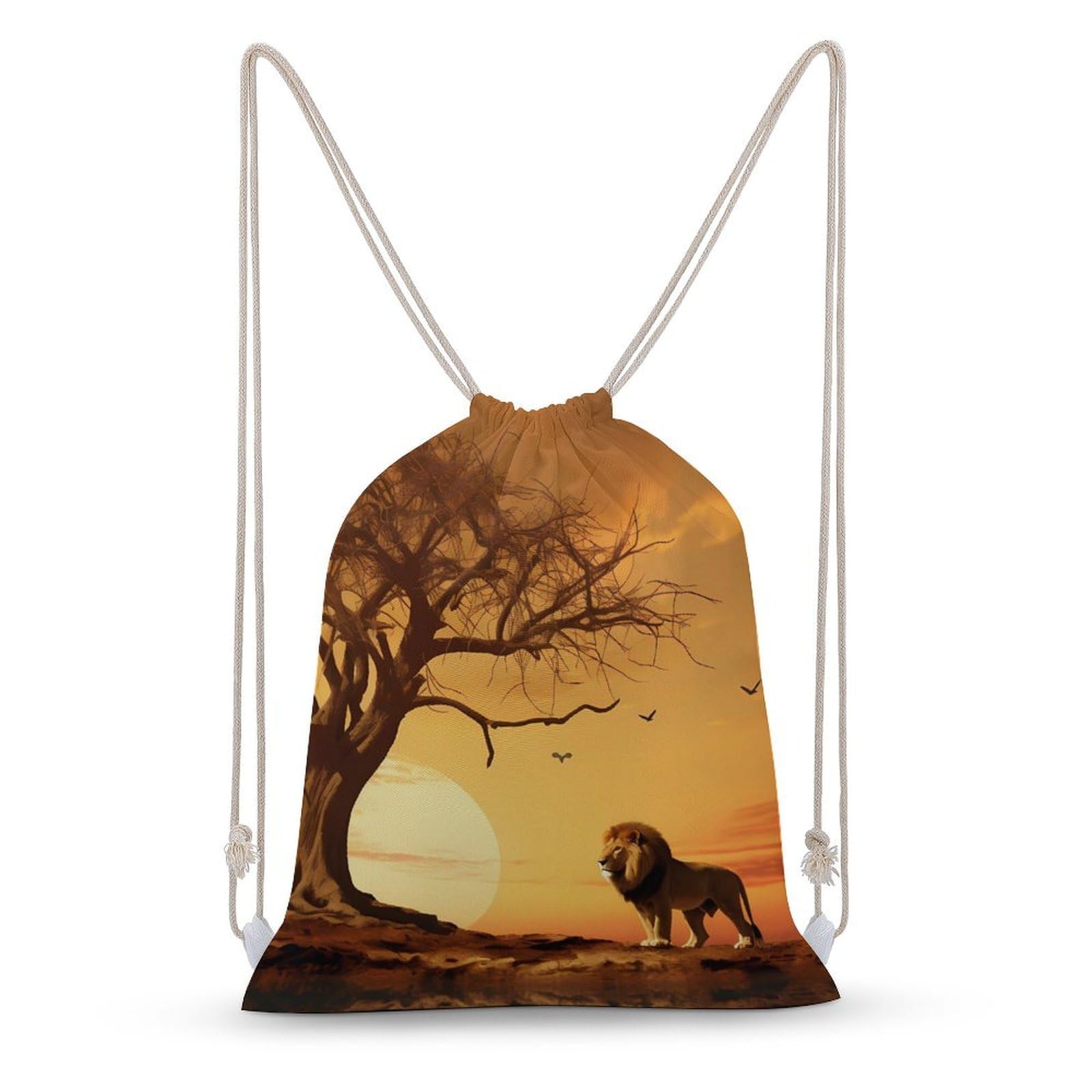 King Lion Drawstring Backpack Durable Canvas Sport Sackpack Gym Bags for Men Women 30x40cm