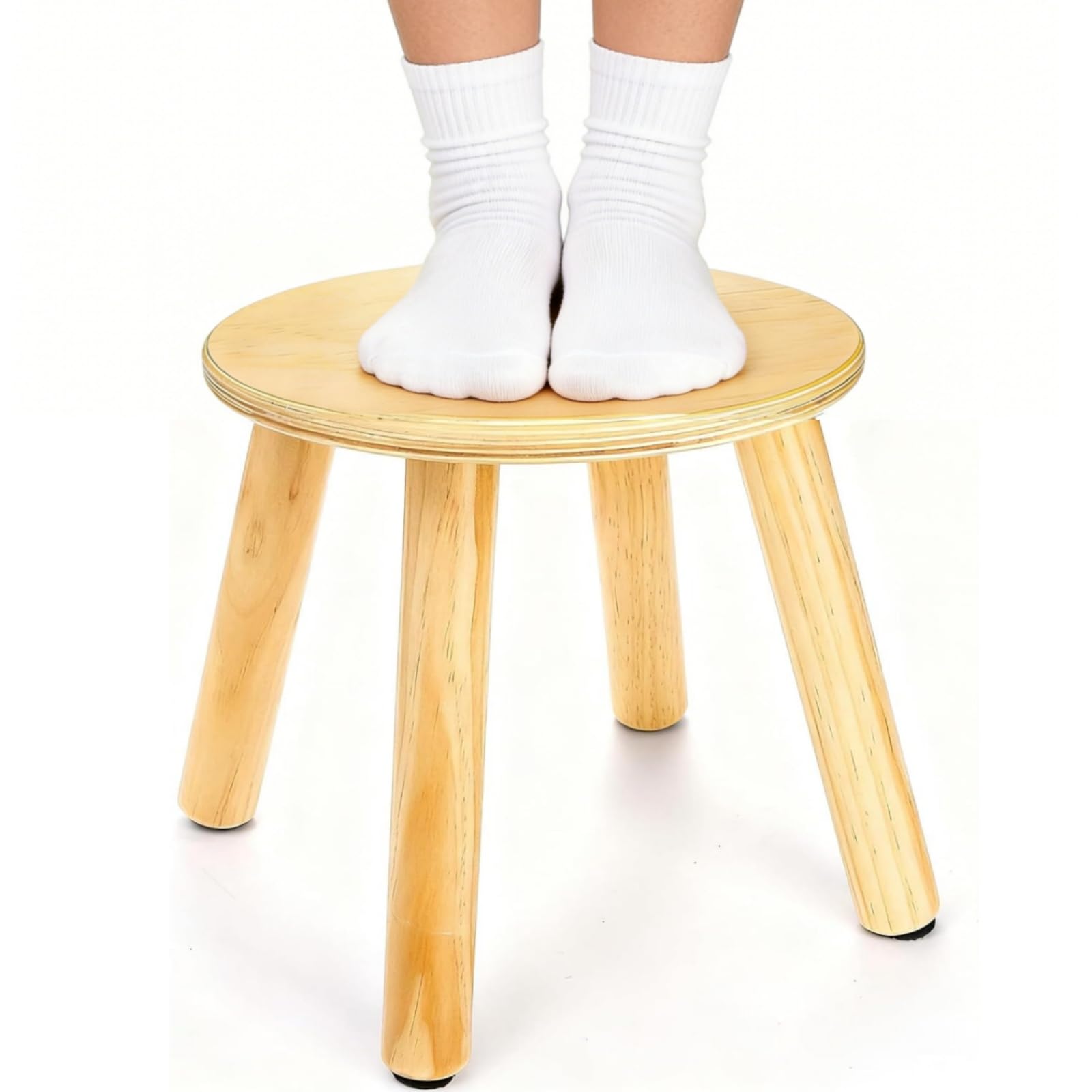 Goaste 10 Inch Wooden Step Stool, Solid Round Sitting Stools