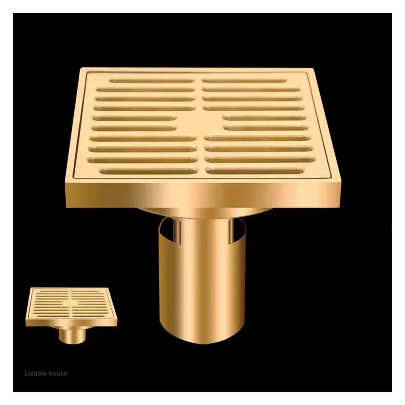 Siphon de Sol en Laiton épais 10 x 10 cm, for Douche, Salle de Bain, Balcon, Machine à Laver pour la Salle de Bain, l'allée(Color 1)