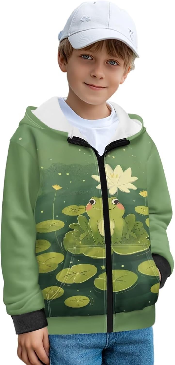 Boys Zip Up Hoodie Hooded Warm Jacket Hoodies for Boys 6-16 Years Oversized Sweatshirts for Winter Outings