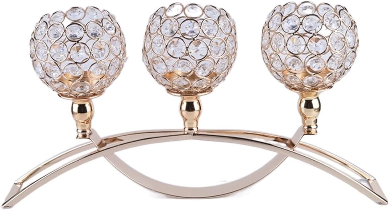 Gold Votive Crystal Candle Holder Arch Bridge Shape 3 Arms Candelabra for Wedding Decoration Dining Table Centerpieces