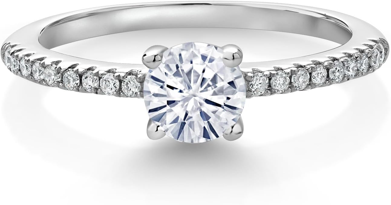 Gem Stone King 5MM Round Gemstone Birthstone and White Lab Grown Diamond Engagement Ring | 925 Sterling Silver | Wedding Anniversary Promise Ring For Women | Available In Size 5, 6, 7, 8, 9