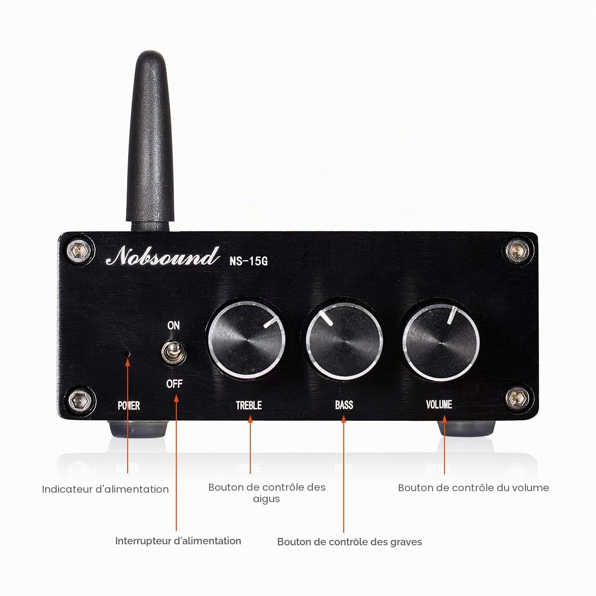 Nobsound TPA3116 Amplificateur numérique Bluetooth 5.0, 200 W (2 x 100 W), HiFi, stéréo, Classe D, avec Alimentation