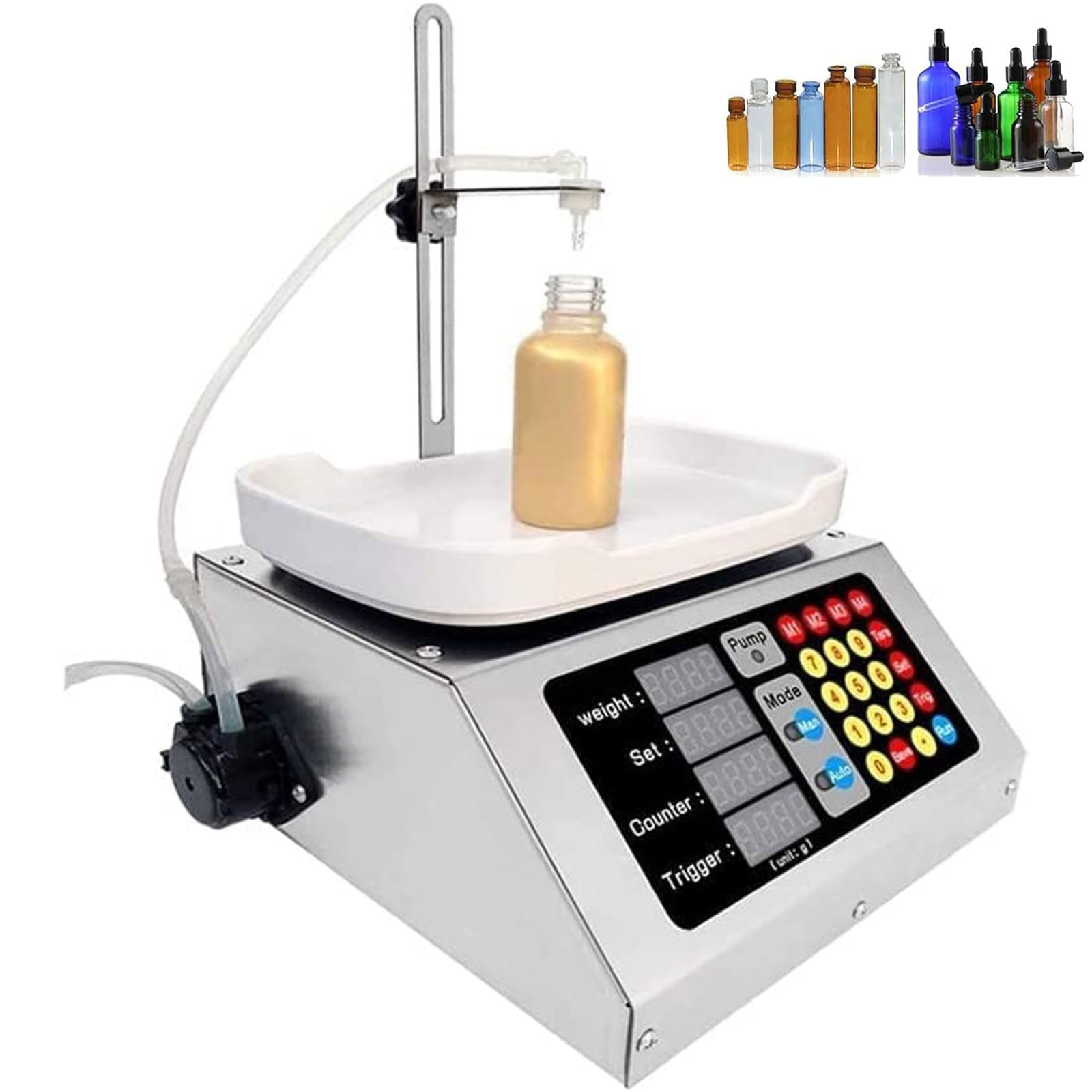 Máquina Automática de Llenado de Líquidos 3-50g, Máquina de Llenado por Pesaje con Bomba Peristáltica y Panel Digital, Llenadora Electrónica de Líquidos para Aceite Esencial, Líquido Oral, Perfume