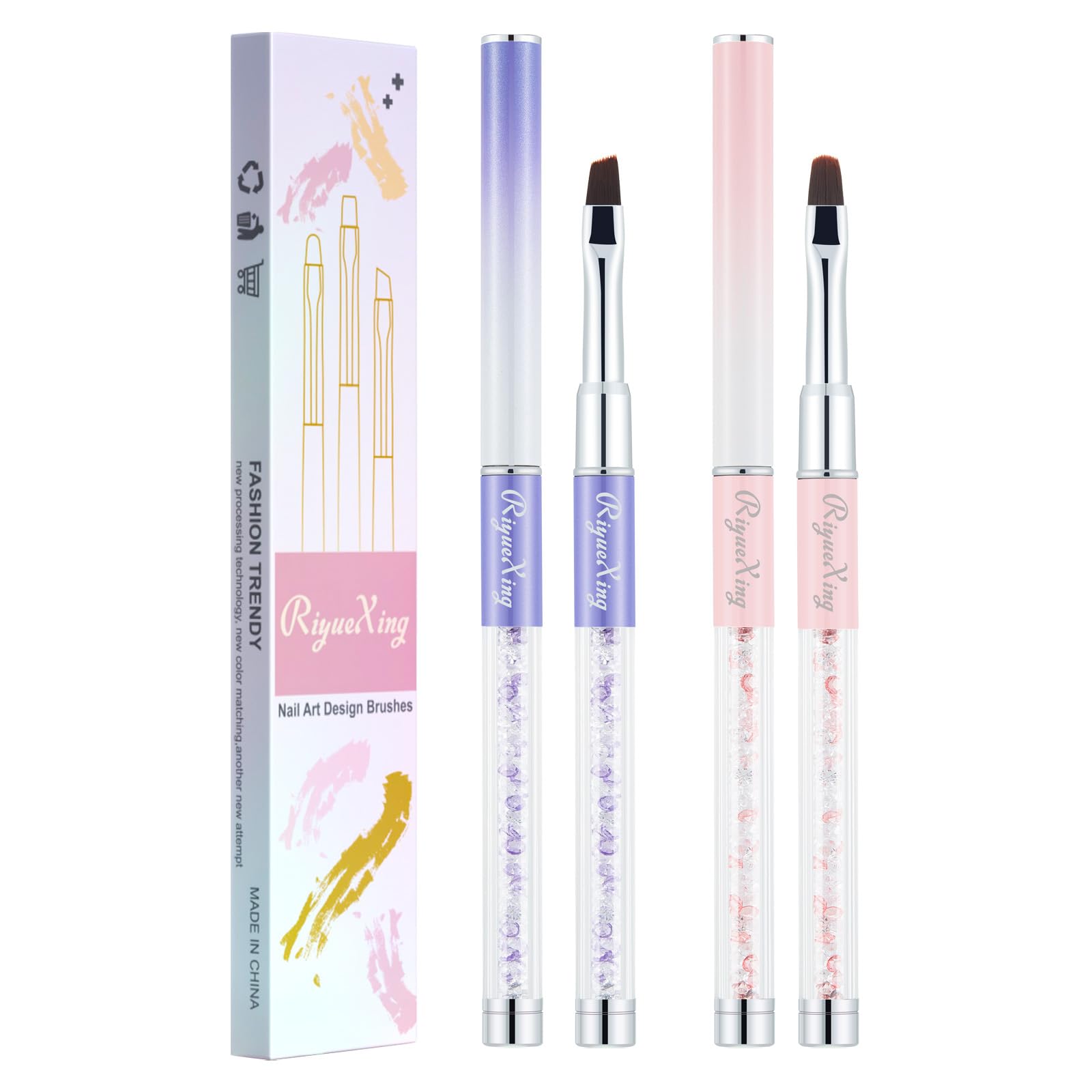 2PCS Nail Art Clean Up Brushes - Flat/Angled Nail Brushes for Cleaning Polish Mistakes on the Cuticles, Brushes for Nail Art and Designs Painting DIY