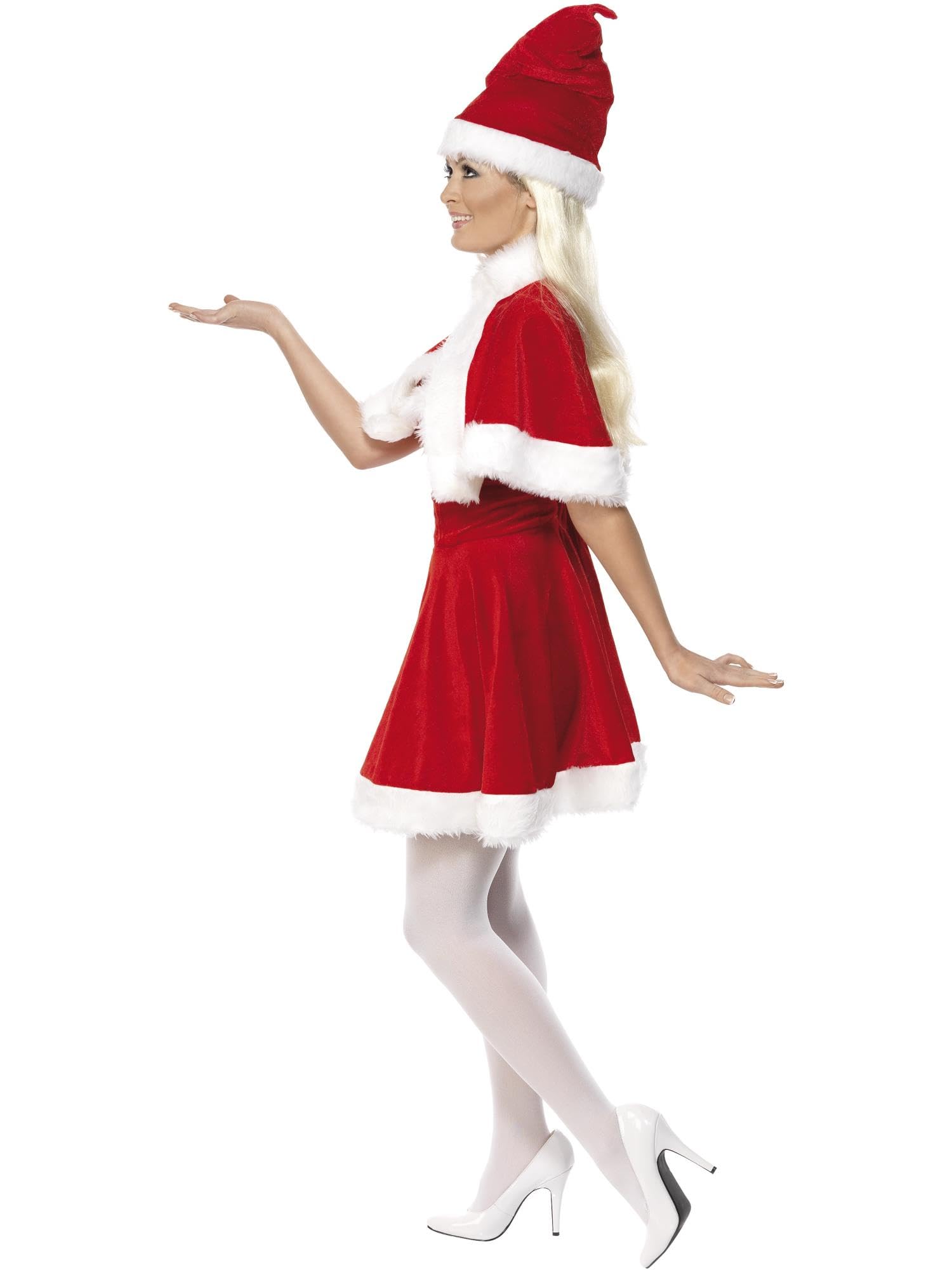 Smiffys Miss Santa Costume, Red with Dress, Cape & Hat, Christmas Adult Fancy Dress, Santa Dress Up Costumes